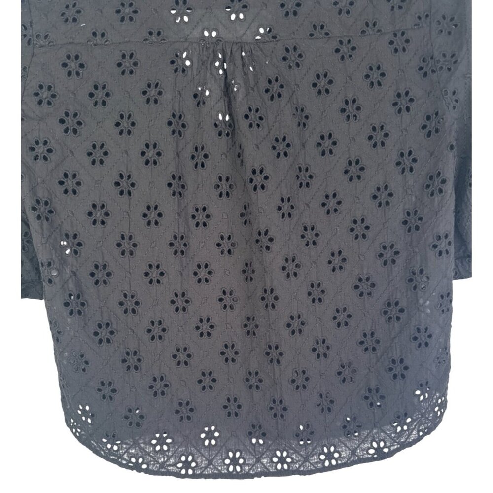 2/$30 ZARA Small Black Eyelet Button-Down Cropped Blouse Short Sleeve - Picture 10 of 14